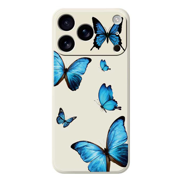 iPhone 17 Pro Mobilskal Blue Butterflies Pattern TPU - Beige | 2353 | AlltMobil