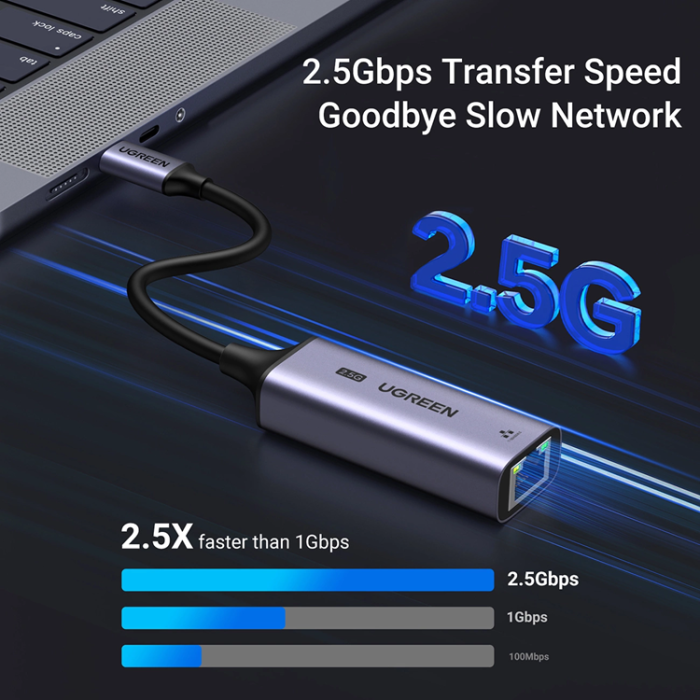 Ugreen - Ugreen CM648 USB-C till RJ45 Ethernet 2.5G Adapter - Grå