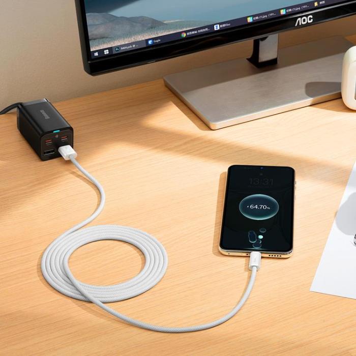 BASEUS - Baseus Dynamic USB-C till USB-A kabel 100W 2m - Vit