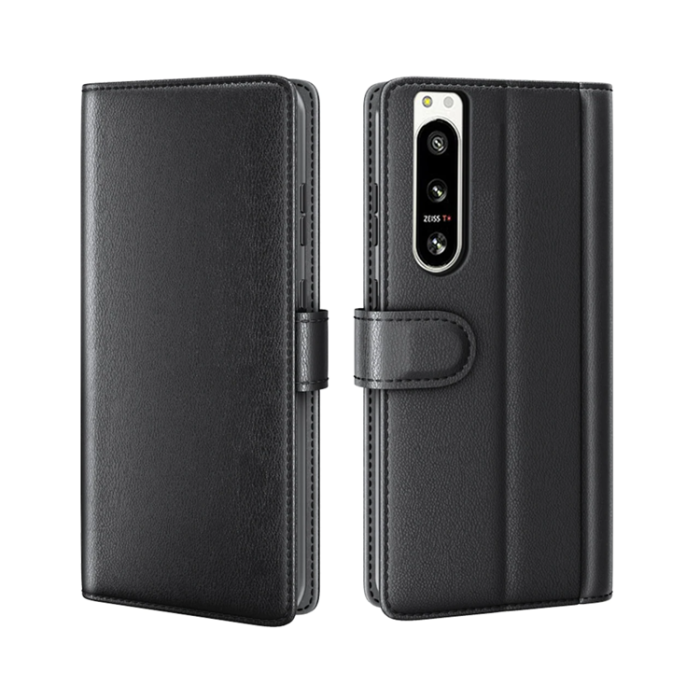 A-One Brand - Sony Xperia 5 IV Plånboksfodral Äkta Läder - Svart