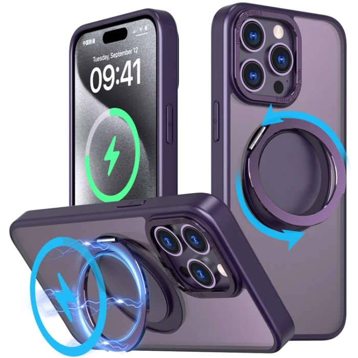 OEM - iPhone 16 Pro Mobilskal MagSafe Ring Rotating - Lila