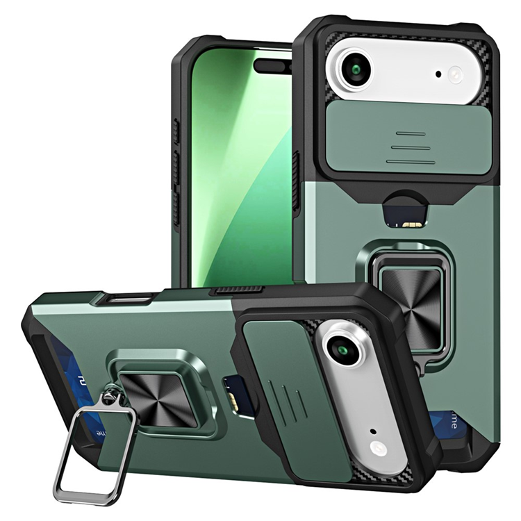 iPhone Air Mobilskal Slide Lens Lid med Kortfack - Svartgrön | 2353 | AlltMobil
