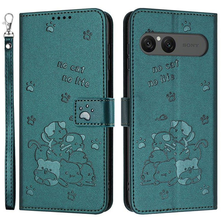 Sony Xperia 10 VII Plånboksfodral Cats Imprint - Mörkgrön | 2353 | AlltMobil