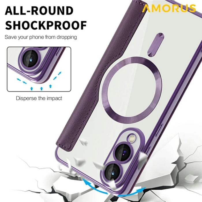 Amorus - Amorus Galaxy S25 Edge Plånboksfodral Magsafe RFID - Mörklila
