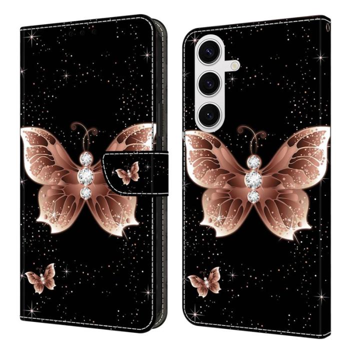 OEM - Samsung Galaxy S26 Fodral 3D Mönster PU Läder - Rosa Diamant Fjäril