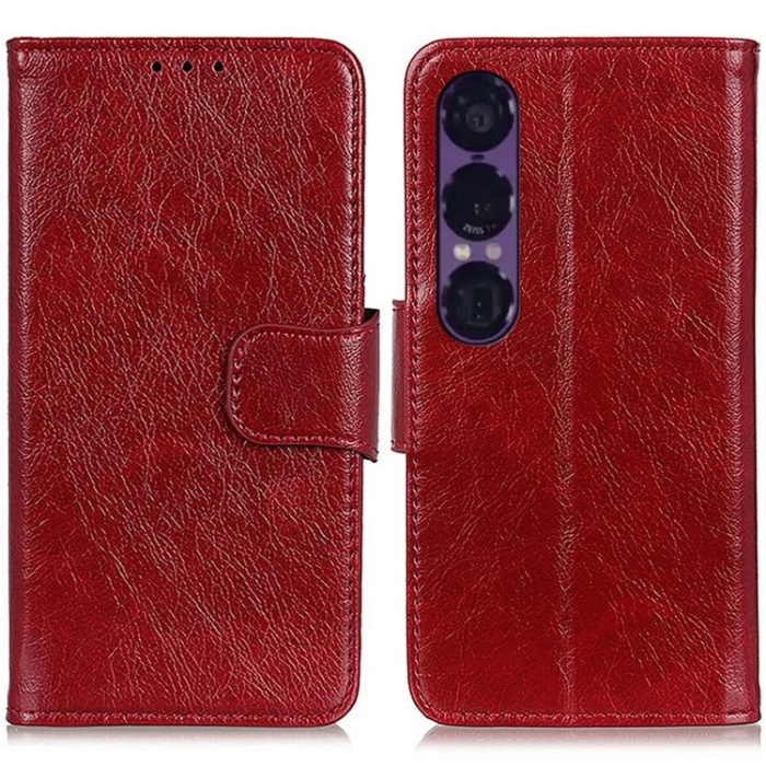 A-One Brand - Sony Xperia 1 VII Plånboksfodral Äkta Läder - Röd