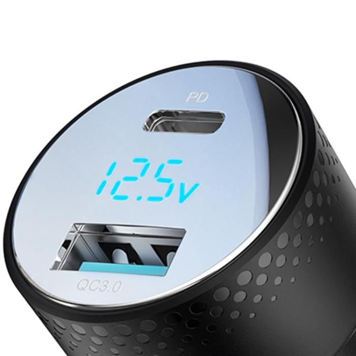 Joyroom - Joyroom Billaddare USB-C/USB Med Voltmeter - Svart