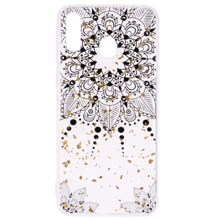 OEM - Glitter Mobilskal till Samsung Galaxy A40 - Black Flower