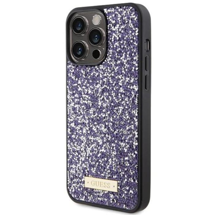 UTGATT1 - Guess iPhone 15 Pro Max Mobilskal Rhinestone Metal Logo - Lila