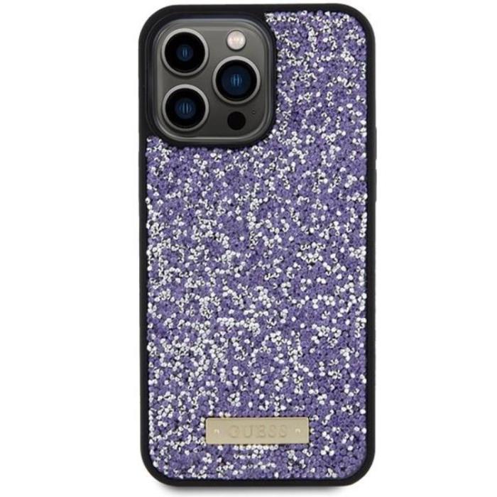 UTGATT1 - Guess iPhone 15 Pro Max Mobilskal Rhinestone Metal Logo - Lila