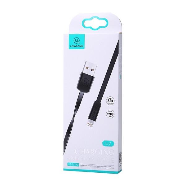 USAMS Kabel platt U2 lightning 1.2m svart SJ199IP01