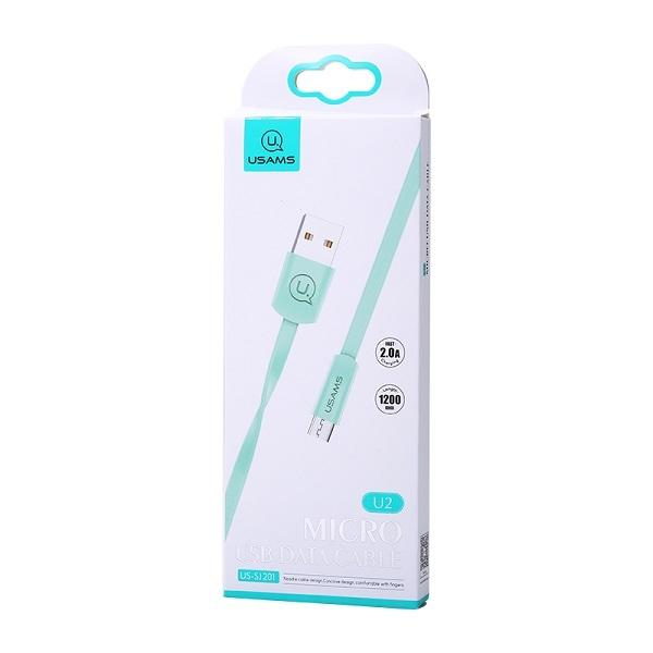 USAMS Kabel platt U2 microUSB 1.2m blå SJ201MIC04