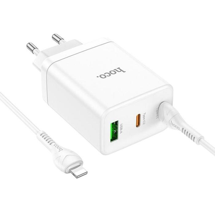 Hoco - Hoco Väggladdare 35W 2xType C - USB A med Typ-C to Lightning Kabel 1m