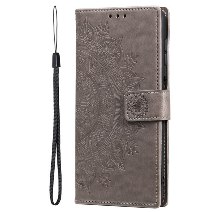 A-One Brand - Galaxy S26 Ultra Plånboksfodral Imprinted Totem Läder - Grå