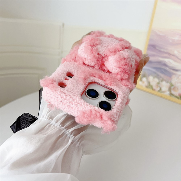 A-One Brand - iPhone 17 Pro Max Mobilskal 3D Heart Plush TPU Winter Warm - Lila
