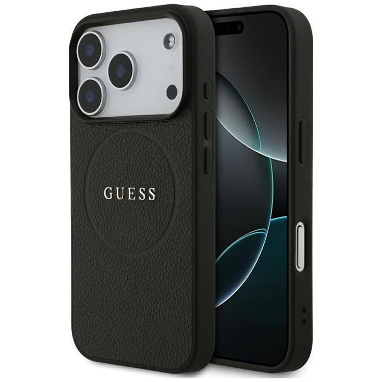 Guess iPhone 17 Pro Mobilskal MagSafe Grained Ring - Svart | 2353 | AlltMobil