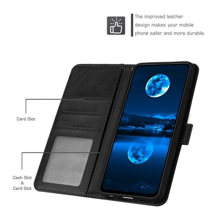 A-One Brand - Sony Xperia 1 VII Plånboksfodral Calf Texture Med Rem - Svart