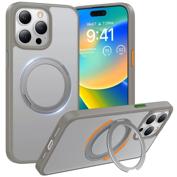Torras - Torras iPhone 15 Pro Max Mobilskal Magsafe Kickstand - Titanium Grå
