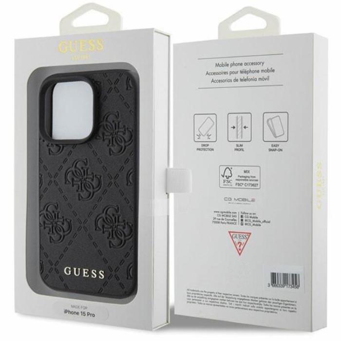 Guess - Guess iPhone 15 Pro Mobilskal Läder Stamped - Svart