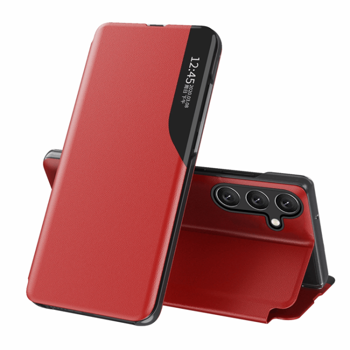OEM - Galaxy S25 Fodral Eco Läder View med Flap - Röd