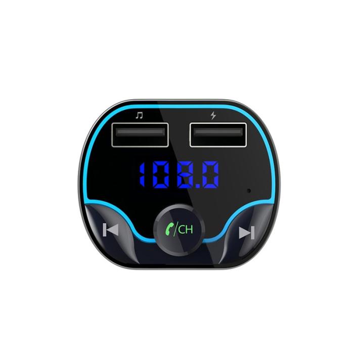 OEM - T24 Bil FM-sändare med röstnavigering, Bluetooth, snabb laddare, svart