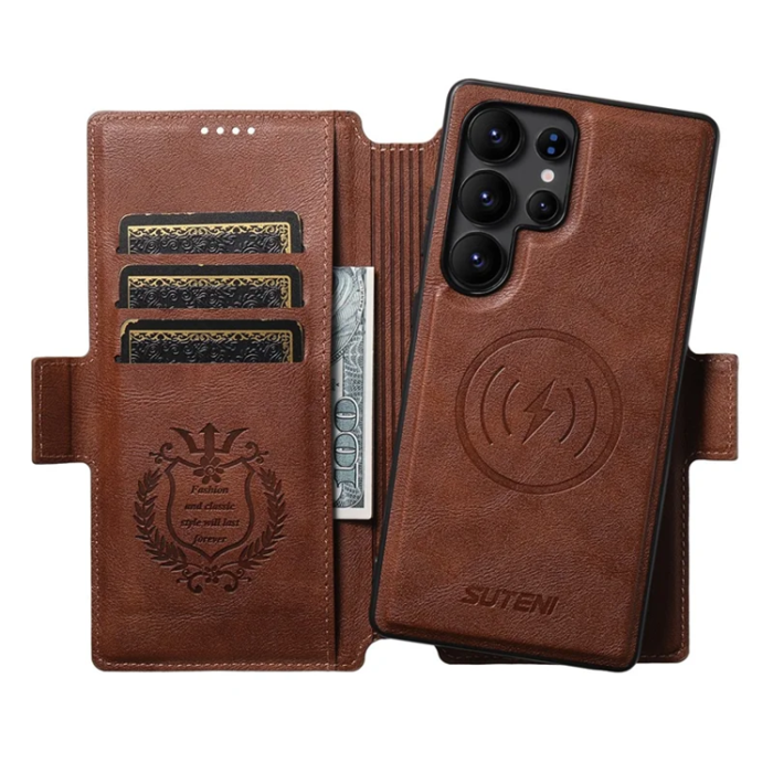 SUTENI - SUTENI Galaxy S23 Ultra Plånboksfodral Magsafe Cowhide - Brun