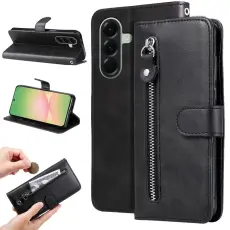 OEM - Samsung Galaxy A57 Pl&aring;nboksfodral Konstl&auml;der Med Dragkedja - Svart