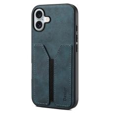 DENIOR - DENIOR iPhone 16 Plus Fodral Elastisk Kortficka KonstL&auml;der Bl&aring;