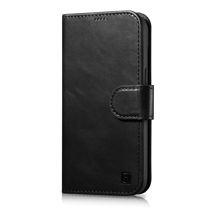ICARER - iCarer iPhone 14 Pro Plånboksfodral 2in1 Äkta Läder Anti-RFID - Svart