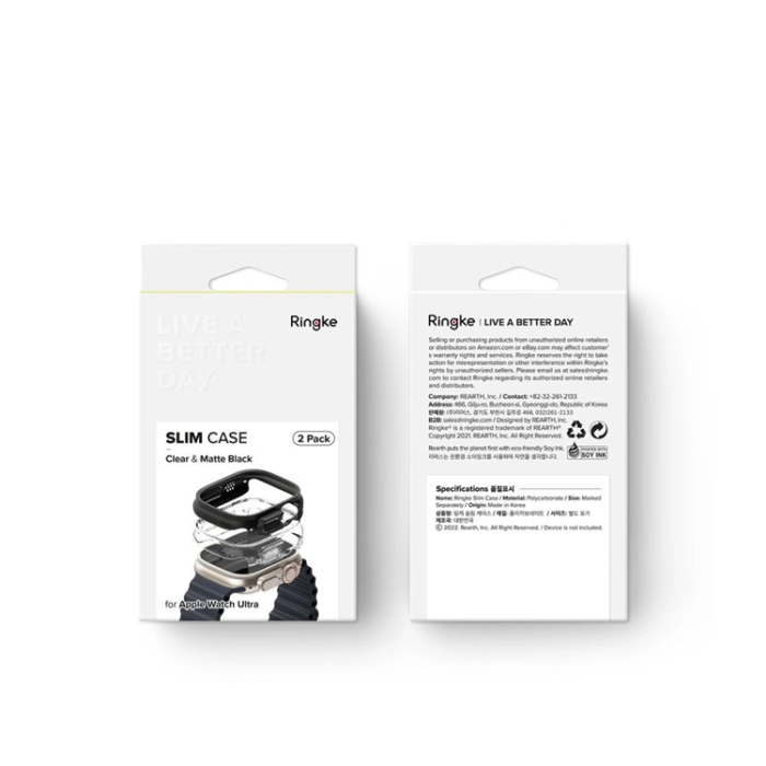 Ringke - [2-Pack] Ringke Apple Watch Ultra 1/2 (49mm) Skal Slim - Clear/Svart