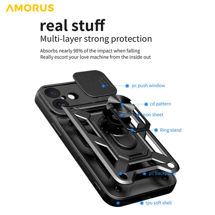 Amorus - AMORUS iPhone 17 Mobilskal Med Kameralinsreglage - Silver