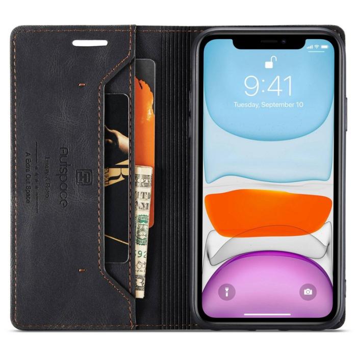 AUTSPACE - AUTSPACE A01 iPhone 11 Pro Max Plånboksfodral Konstläder - Svart