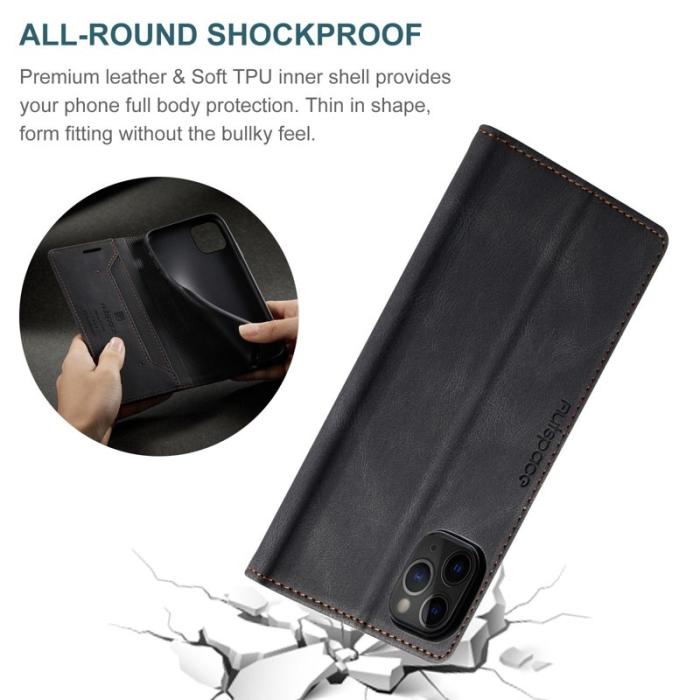 AUTSPACE - AUTSPACE A01 iPhone 11 Pro Max Plånboksfodral Konstläder - Svart