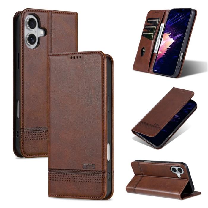 AZNS - AZNS iPhone 16 Plus Plånboksfodral Konstläder - Brun