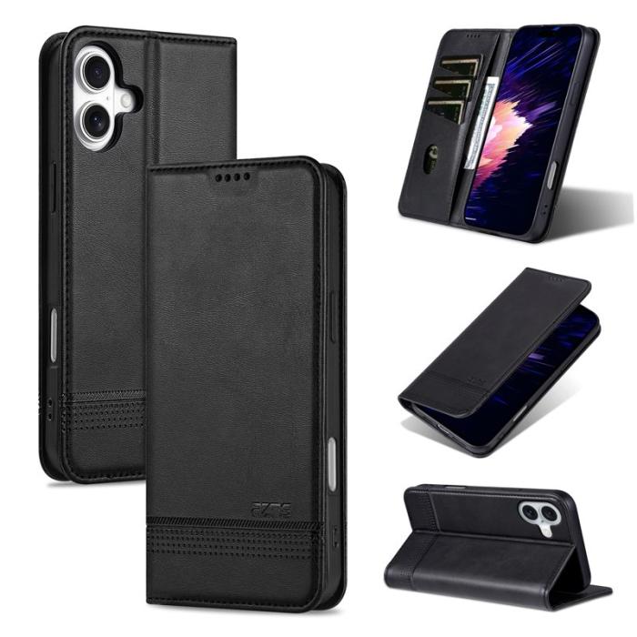 AZNS - AZNS iPhone 16 Plus Plånboksfodral Konstläder - Svart