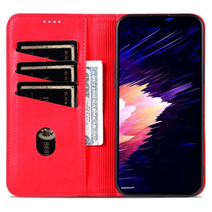 AZNS - AZNS iPhone 16 Plus Plånboksfodral Konstläder - Röd