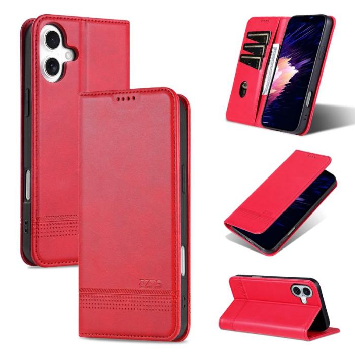 AZNS - AZNS iPhone 16 Plus Plånboksfodral Konstläder - Röd