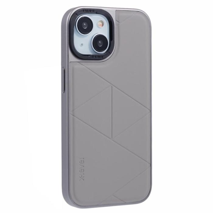 X-Level - X-LEVEL Mobilskal till iPhone 14/13 Läder+PC+TPU Geometrisk Grå
