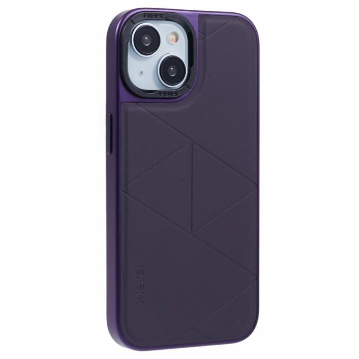 X-Level - X-LEVEL Mobilskal till iPhone 14/13 Läder+PC+TPU Geometrisk Lila