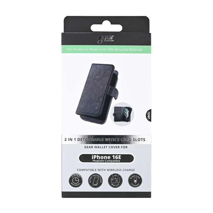 GEAR - Gear iPhone 16e Plånboksfodral MagSafe 2in1 3 Kort - Svart