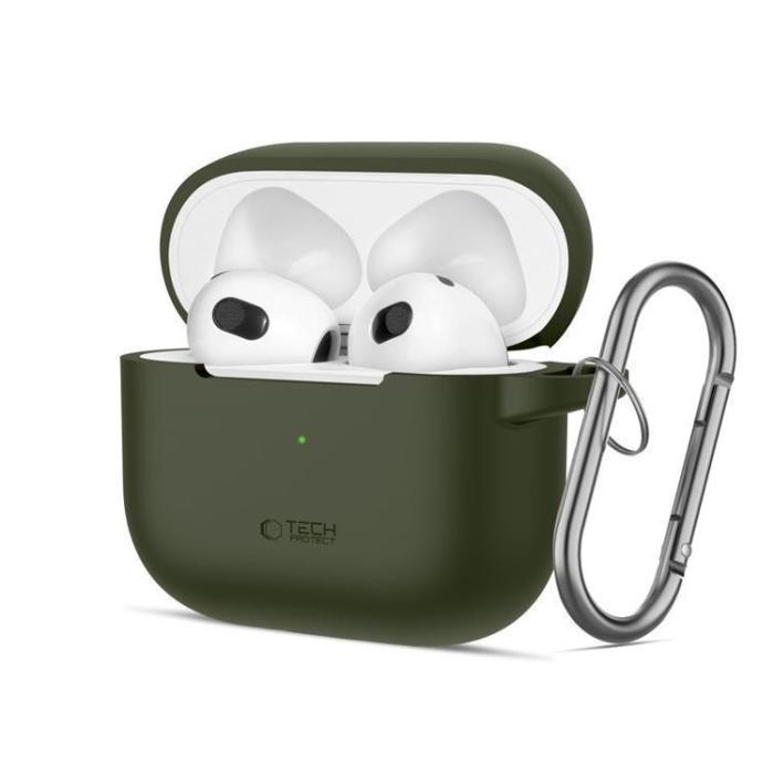 Tech-Protect - Tech-Protect Apple Airpods 3 Skal Silikon Hook - Olivgrön