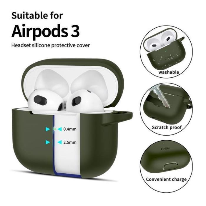 Tech-Protect - Tech-Protect Apple Airpods 3 Skal Silikon Hook - Olivgrön