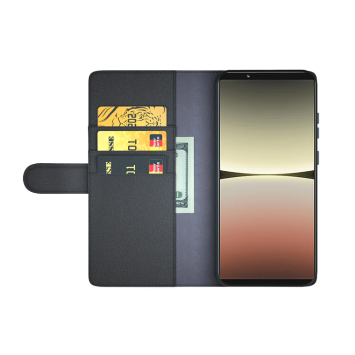 A-One Brand - Sony Xperia 5 IV Plånboksfodral Äkta Läder - Svart