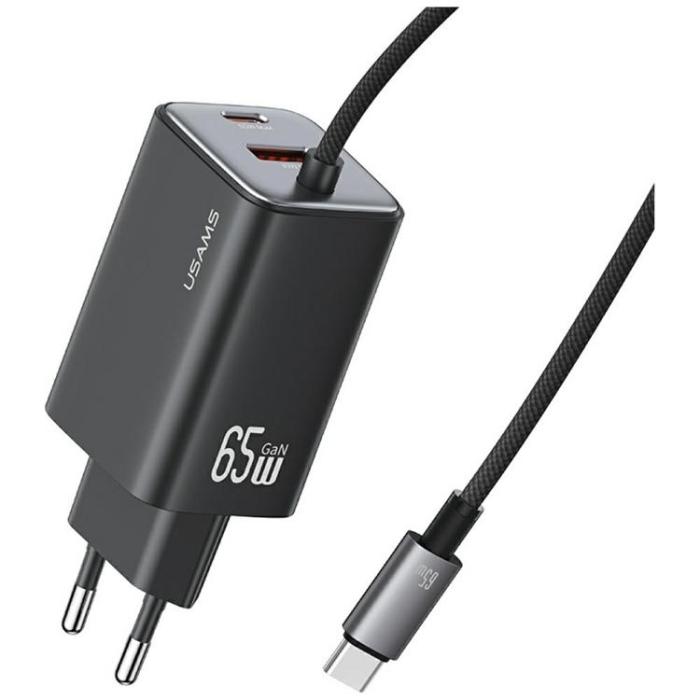 USAMS - USAMS Snabbladdare 65W 2xUSB-C 1xUSB-A GaN JC - Svart