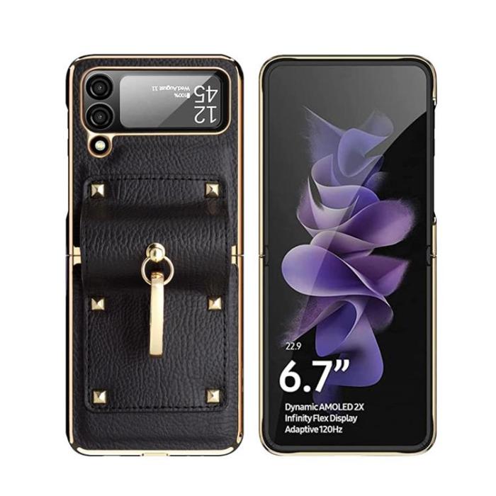 A-One Brand - Galaxy Z Flip 4 Skal Ringhållare Läder - Svart