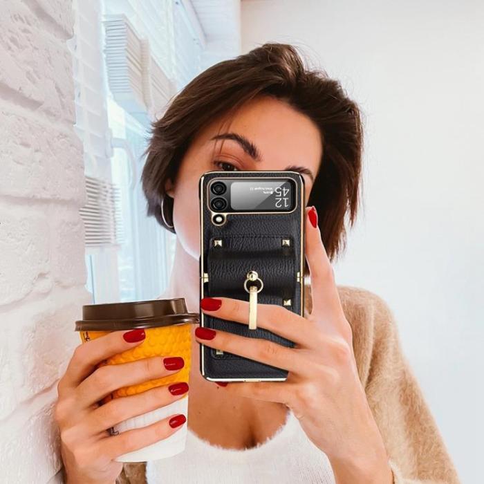 A-One Brand - Galaxy Z Flip 4 Skal Ringhållare Läder - Svart