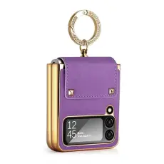 OEM - Galaxy Z Flip 4 Skal Ringhållare Läder - Lila