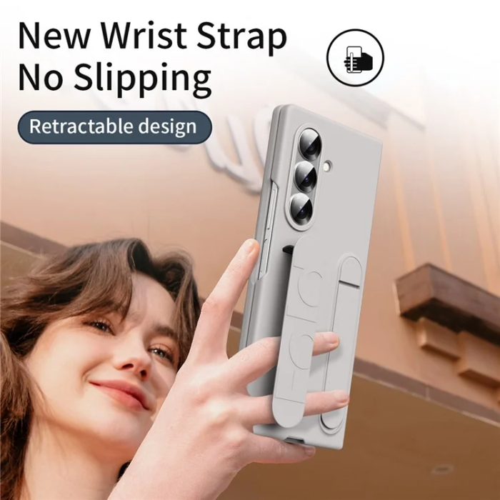 A-One Brand - Galaxy Z Fold7 5G Mobilskal Kickstand Armband PC Silicone - Titangrå