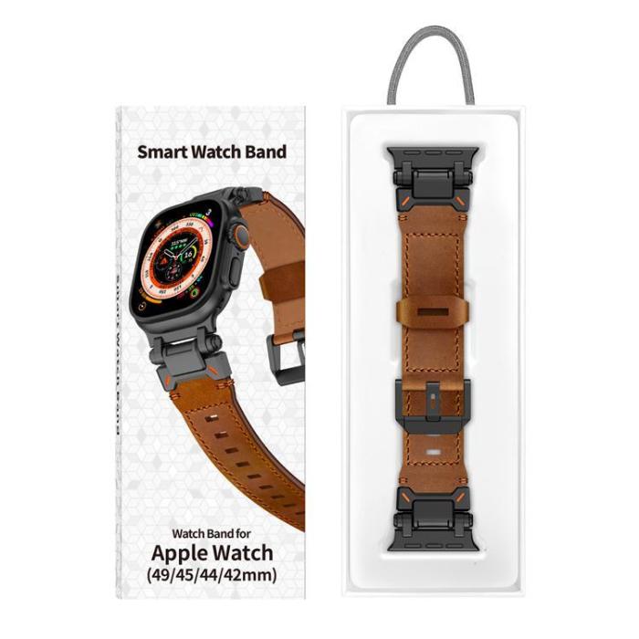 Boom of Sweden - Apple Watch Ultra (49mm) Armband Svart Äkta Läder - Brun