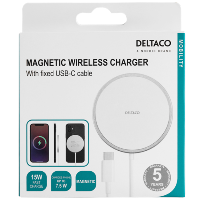 UTGATT1 - Deltaco Qi Trådlös Laddare USB-C Kabel 1 m - Vit